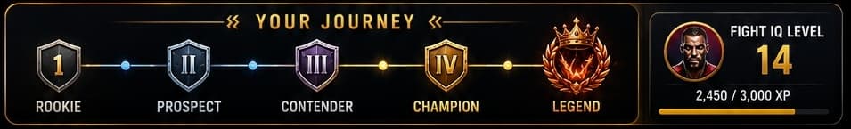 Player journey from rookie to legend and Fight IQ level